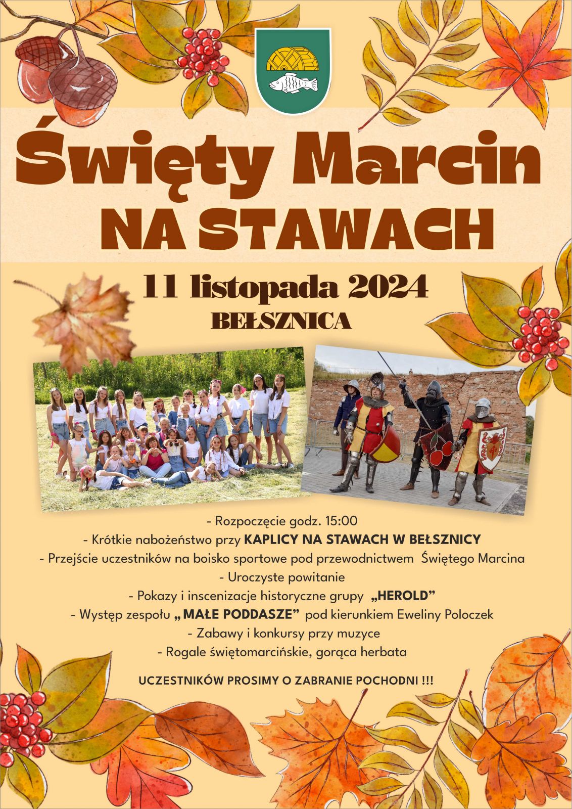 plakat informujący o imprezie św. MArcin na Stawach